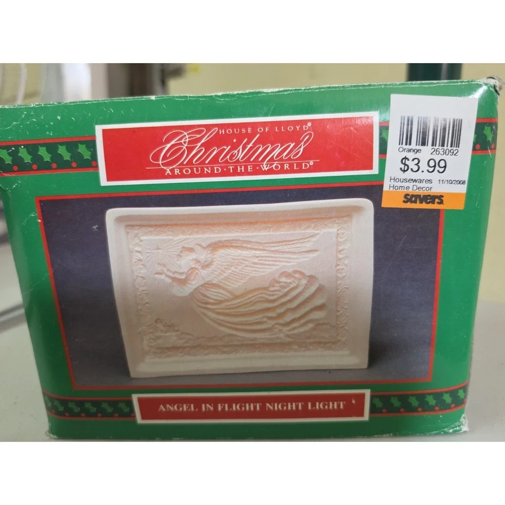 Vtg Christmas Lithophane Porcelain Bisque Flying Angel Table Nightlight *Works*